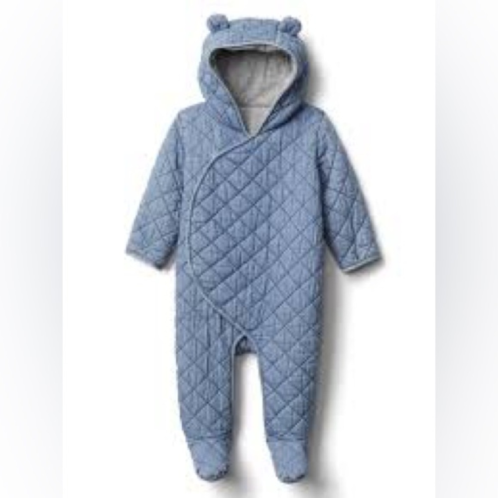 Baby Gap Quilted Chambray Bear one-piece Bunting